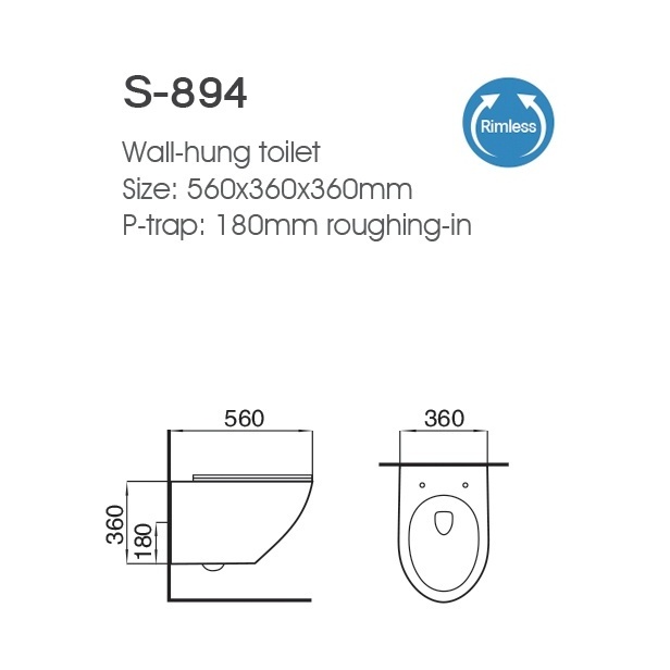 Wall hung toilet sanitary ware bathroom S-894 S-896 gold and silver Plating pattern wall-hung ceramic square rimless toilet