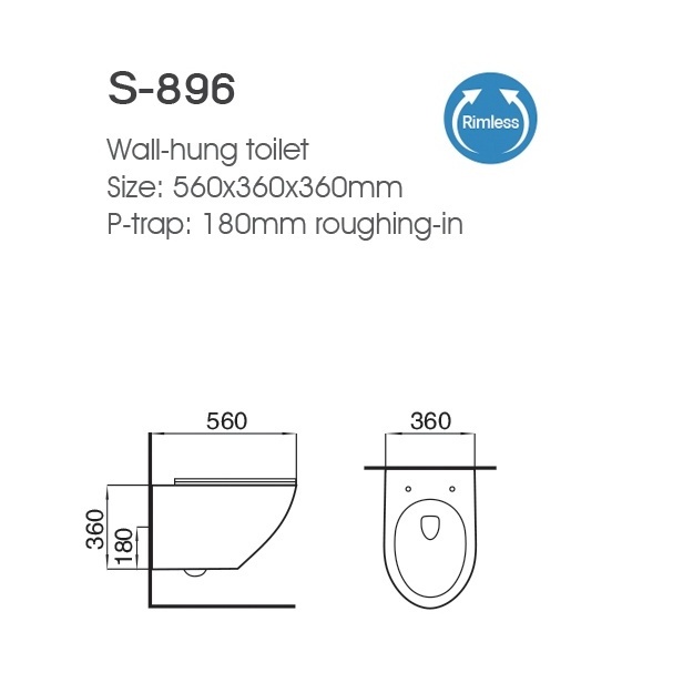 Wall hung toilet sanitary ware bathroom S-894 S-896 gold and silver Plating pattern wall-hung ceramic square rimless toilet