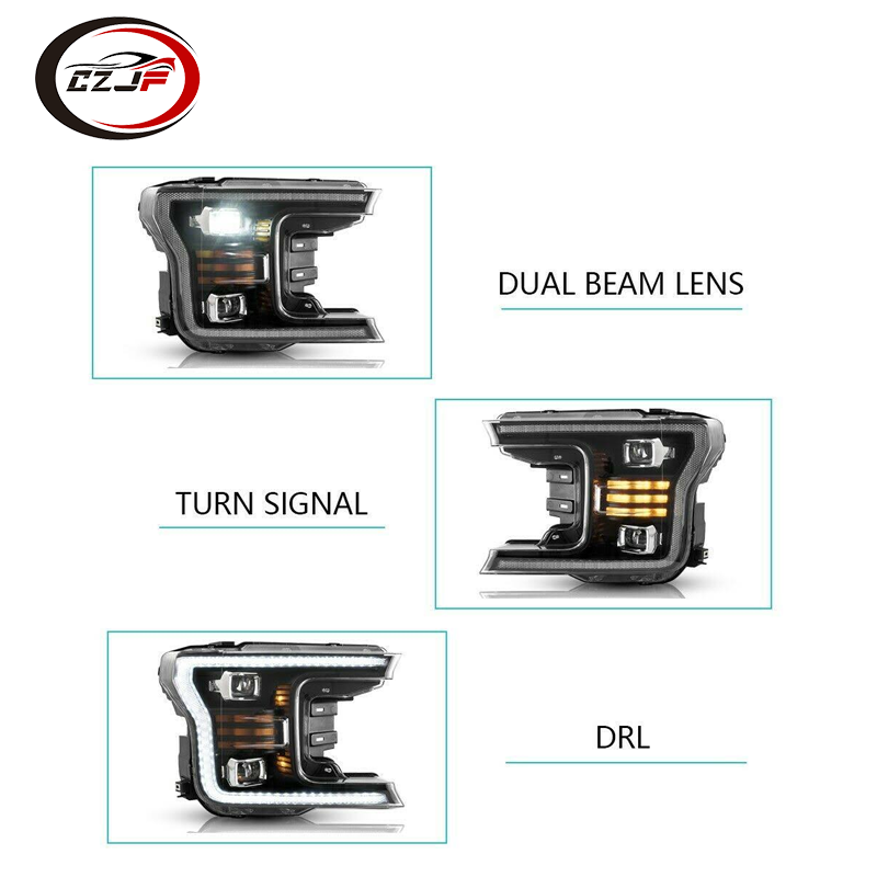 CZJF Wholesales Sequential Turn Signal full LED Lobo Head lamp Headlights For Ford F150 2018 2019 2020