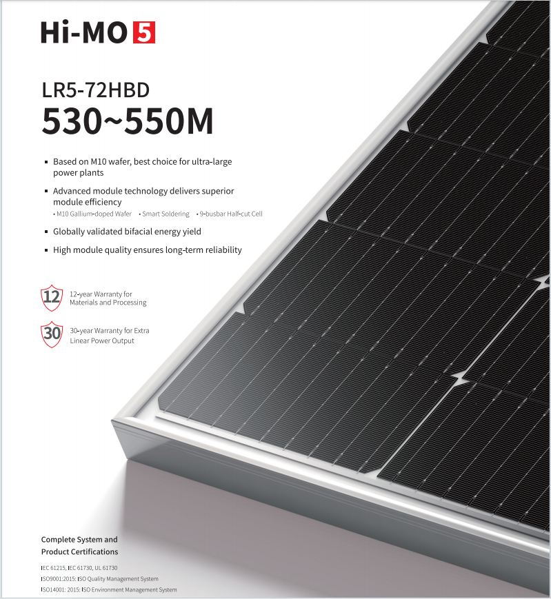 TUV/CE Longi Warehouse Half Cells 545W 550W Pannelli Fotovoltaici Power Module 500 Watt Solares Full Black Bifacial Solar Panels