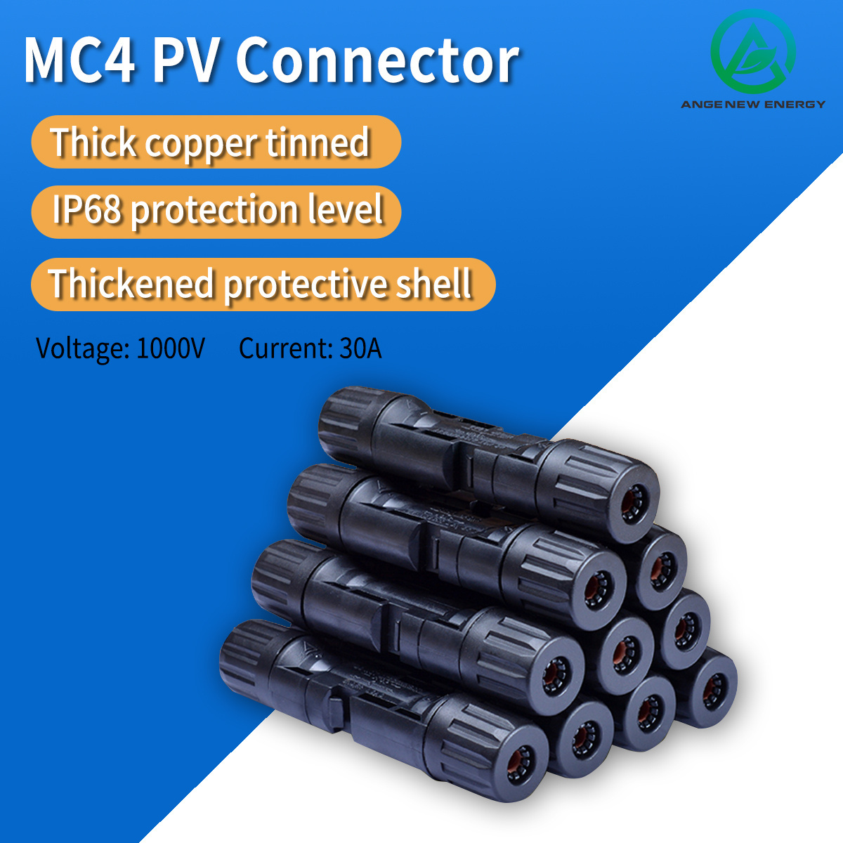 Commercial Rooftop Solar Panels 39A 4MM 10000V/15000V Solar Connector For BIPV Mounting System