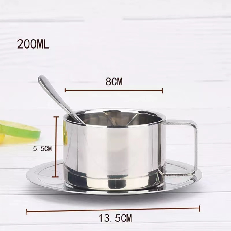 304 Stainless Steel Double Wall Insulated Custom Latte Cappuccino Tea Coffee Cup Mug Set With Spoon And Saucer