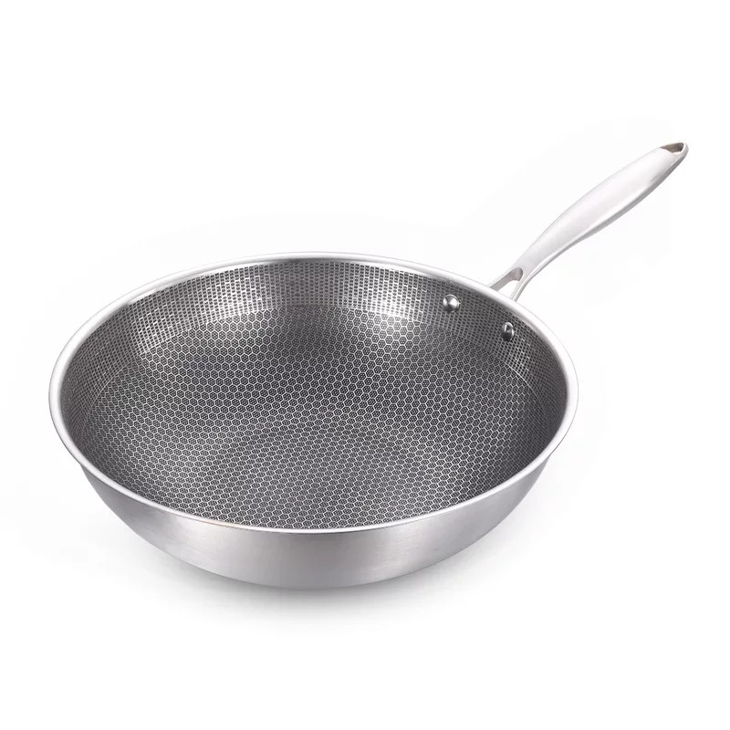 Wholesale Stainless Steel Wok Pan Honeycomb Nonstick Coating Fry Pan