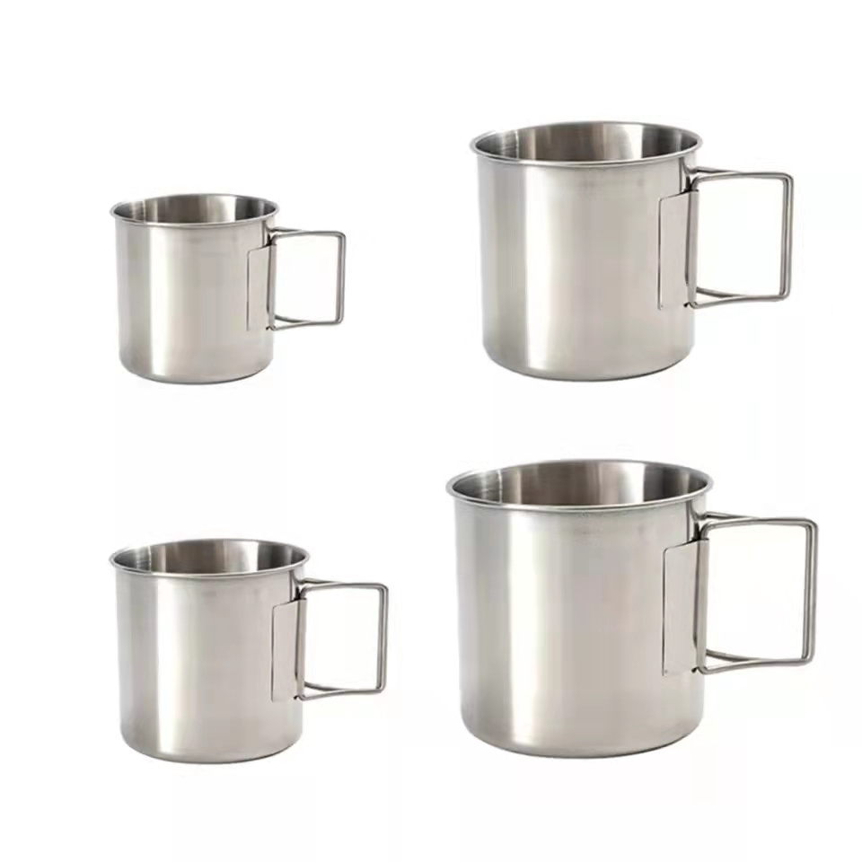 Stainless Steel Mug Outdoor Travel Folding Handle Single Wall Mug Cup Coffee Cup Camping Mug Cup