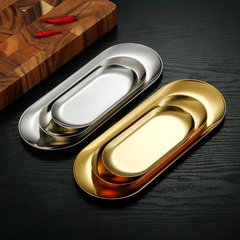 Wholesale Luxury Royal Modern Restaurant Plate Stainless Steel Custom Serving Pizza Tray Plate Dish Dinner Plates