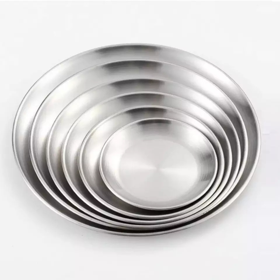 Wholesale Luxury Royal Modern Restaurant Plate Stainless Steel Custom Serving Pizza Tray Plate Dish Dinner Plates