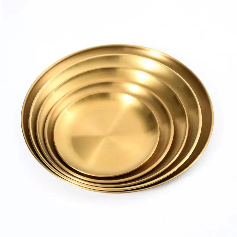 Wholesale Luxury Royal Modern Restaurant Plate Stainless Steel Custom Serving Pizza Tray Plate Dish Dinner Plates