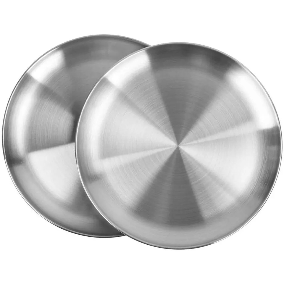 Wholesale Luxury Royal Modern Restaurant Plate Stainless Steel Custom Serving Pizza Tray Plate Dish Dinner Plates