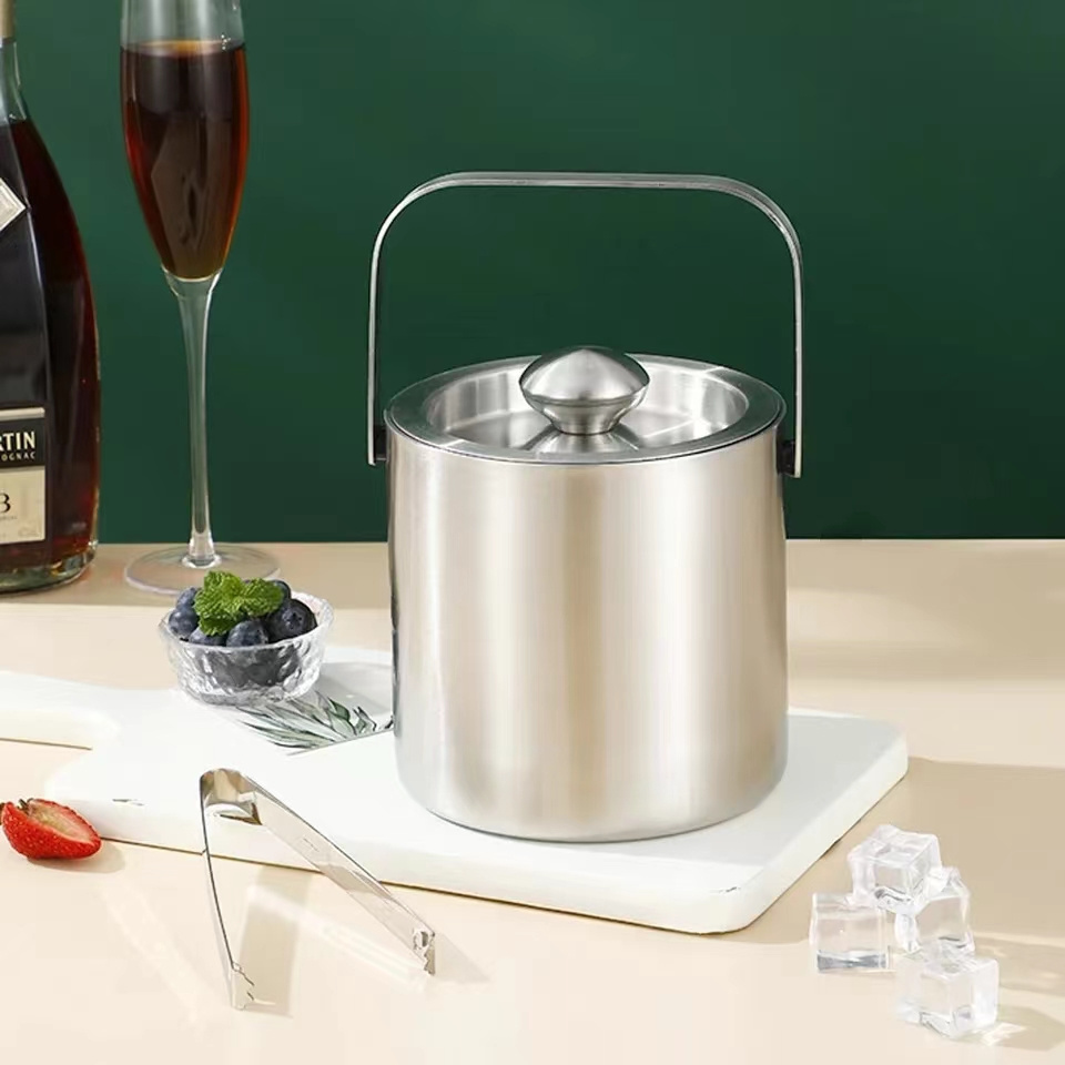 Wholesale Custom Double Wall Wine Insulated Cooler Stainless Steel Metal Champagne Wine Bucket Ice Bucket with Tong