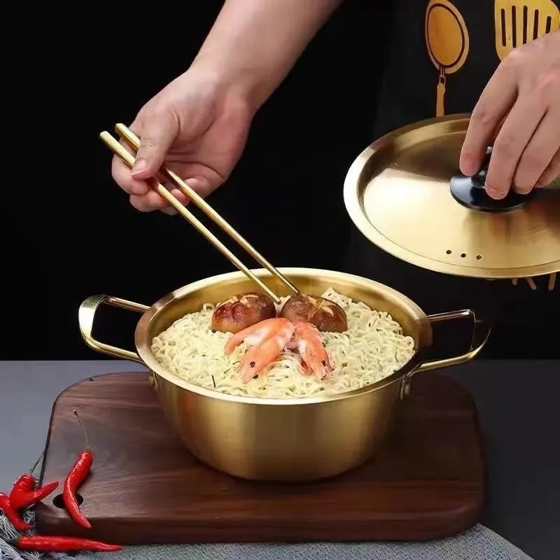 High Quality Stainless Steel Soup Pot Instant Noodles Pan Gold Seafood Pot Korean Milk Pot