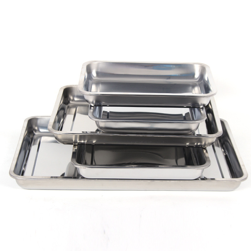 Wholesale Stainless Steel Tray Buffet Dinner Plate Food Serving Tray Metal Square Rectangle Tray