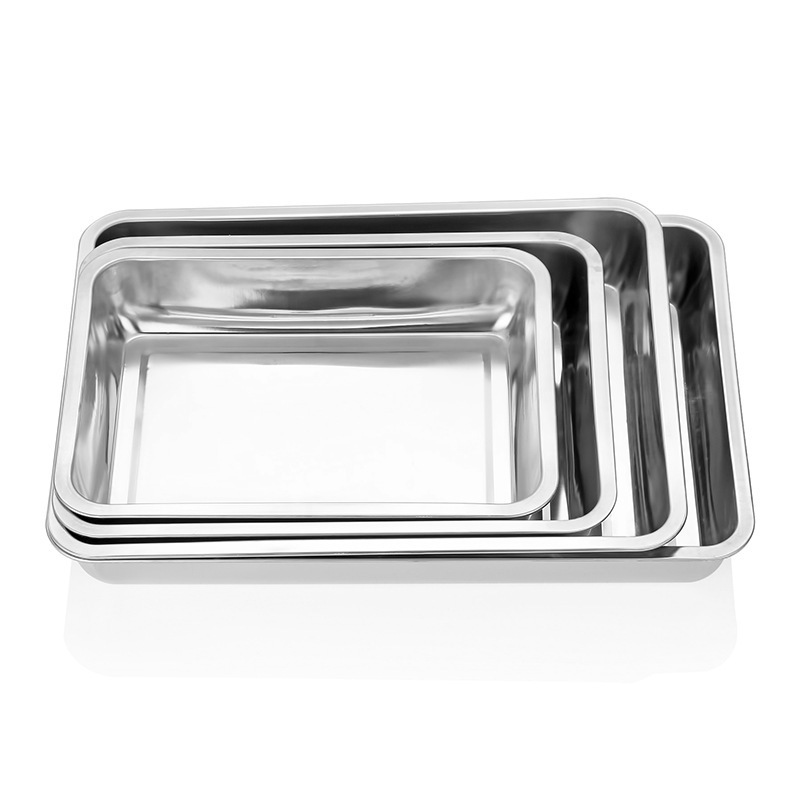 Wholesale Stainless Steel Tray Buffet Dinner Plate Food Serving Tray Metal Square Rectangle Tray