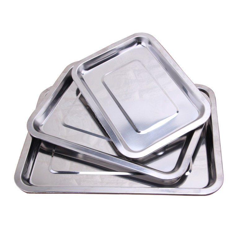 Wholesale Stainless Steel Tray Buffet Dinner Plate Food Serving Tray Metal Square Rectangle Tray