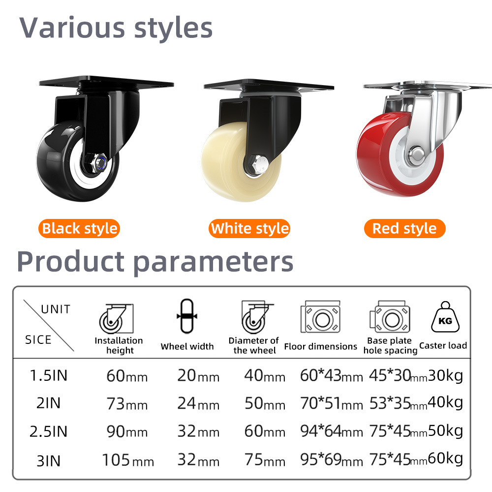 manufacturer 1.5/2/2.5 /3 inch light duty rigid threaded stem white nylon furniture caster wheel with brake