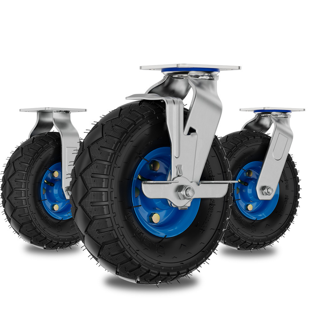 6 8 10 inch industrial Heavy Duty Pneumatic Swivel Rigid Plate Air Filled Tires hand trucks wheelbarrow Rubber Caster Wheel