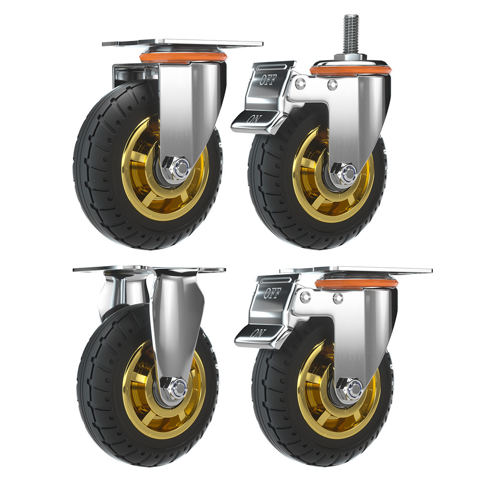 60kg load capacity 3 inch 5inch 6 inch middle heavy duty threaded stem locking rubber caster wheel