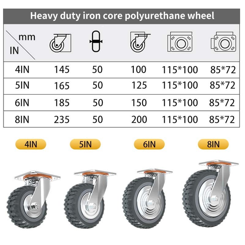 Heavy duty swivel flame PU metal guard 4 inch 100mm double ball bearing industrial cart caster wheels with dust cover