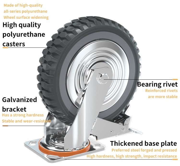 Heavy duty swivel flame PU metal guard 4 inch 100mm double ball bearing industrial cart caster wheels with dust cover