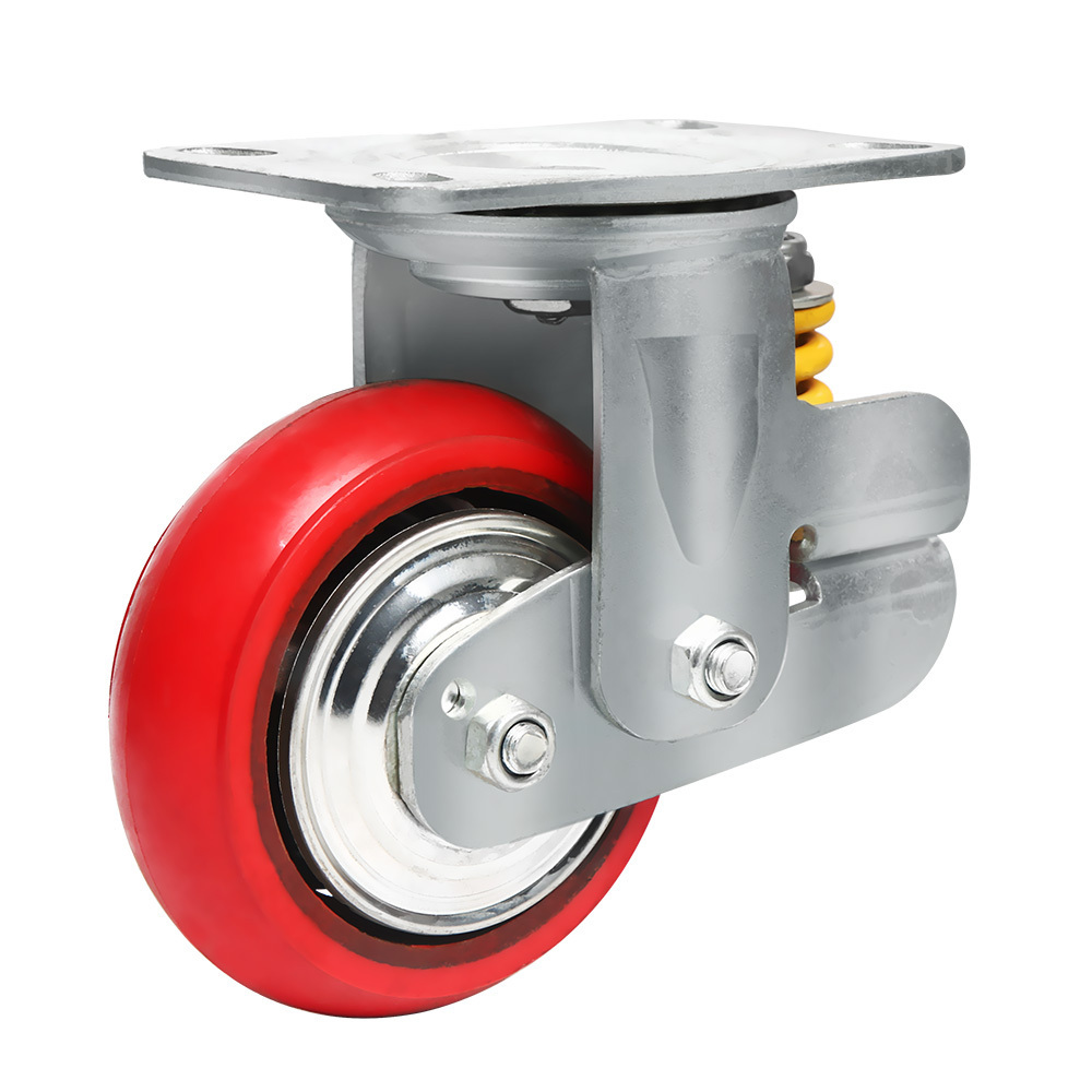 Heavy Duty 450kg 5 Inch 6 inch 8 inch Scaffolding Polyurethane Damping Universal PU Cast Iron shock absorber Caster Wheel