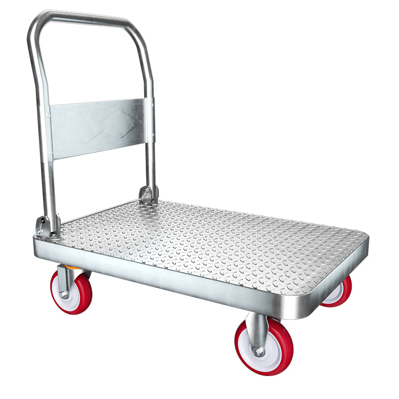 Warehouse 900mm*600mm size 450kgs heavy duty hand trolley Cold Rolled Steel Platform Trolley Flatbed hand truck Trolley