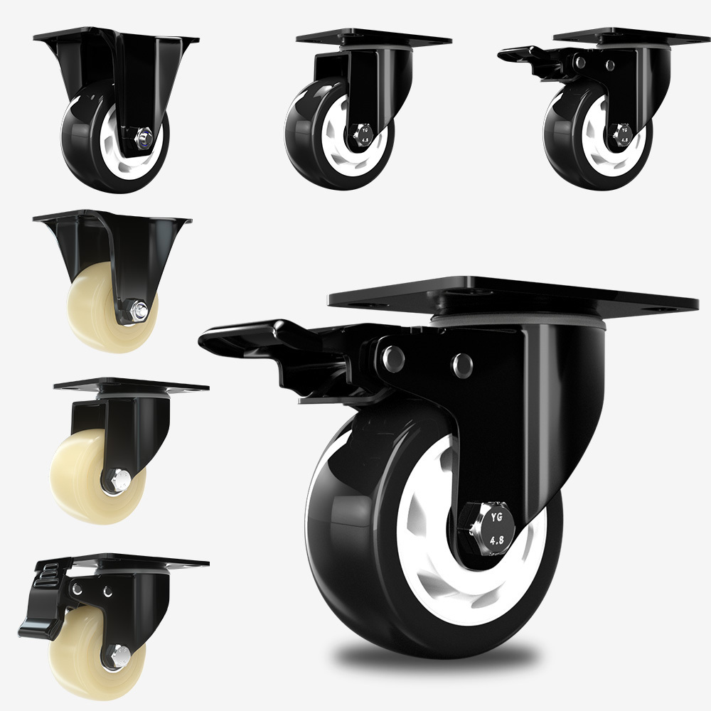 1.5/2/2.5 /3 inch black/white small light duty rigid  Swivel stem Plate furniture Office Chair PU caster wheel with brake