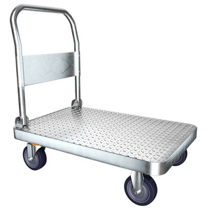 Warehouse 900mm*600mm size 450kgs heavy duty hand trolley Cold Rolled Steel Platform Trolley Flatbed hand truck Trolley