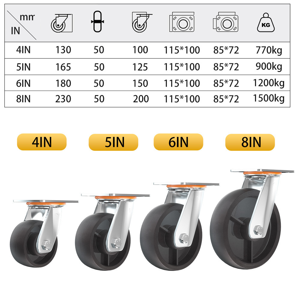 1000kg load 4 5 6 8 inch All Iron Caster wheel high temperature resistance Industrial Heavy Duty castor