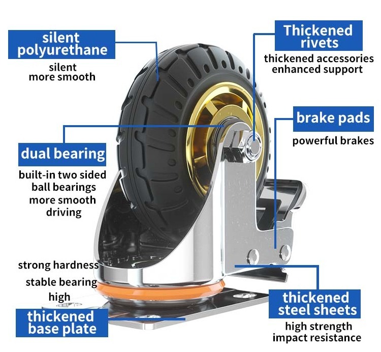 100kg load 4inch 5inch 6inch 8inch heavy duty fixed swivel locking industrial rubber caster wheel with brakes