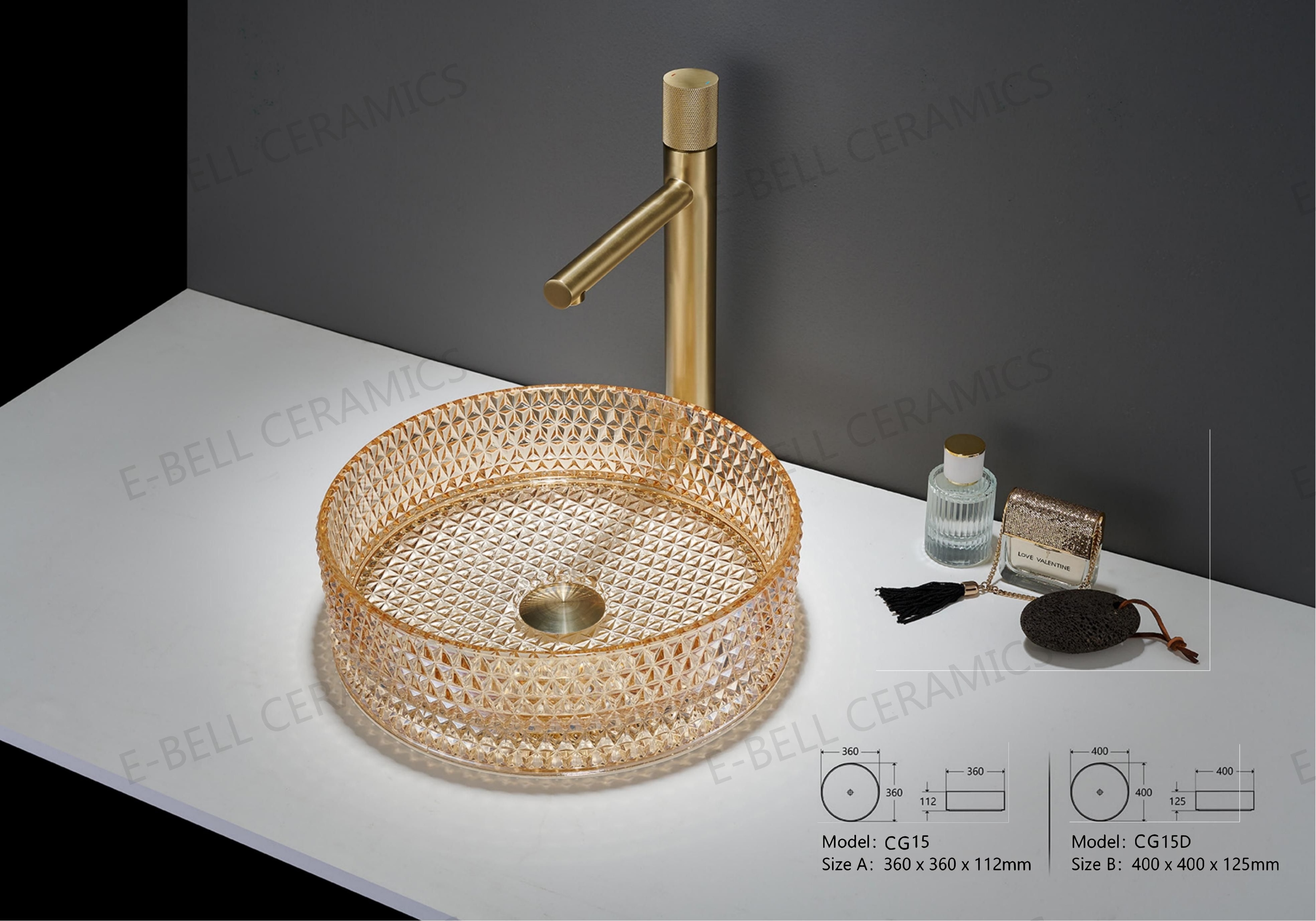 E-BELL High quality art basin bathroom modern sink Hotel Restaurant Luxury clear glass wash basin