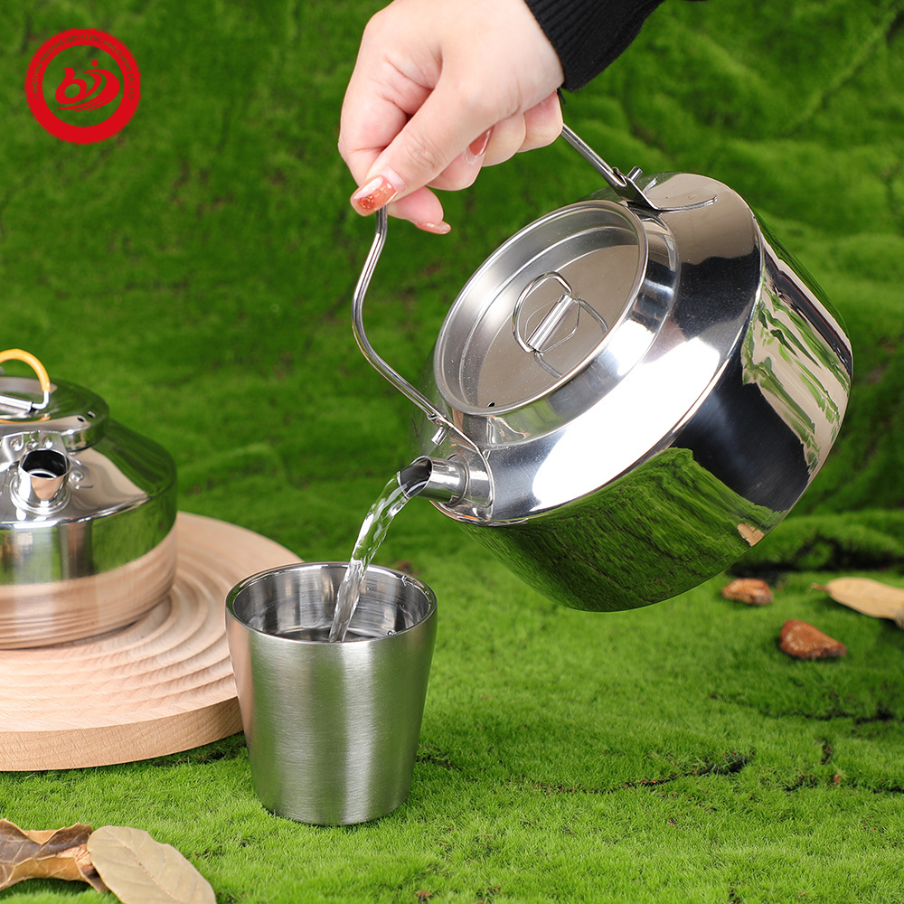 Hot Sale Portable Stainless Steel Outdoor Kettle Coffee Pot Metal Camping Teapot for Boiling Water Popular Stove Wild Camping