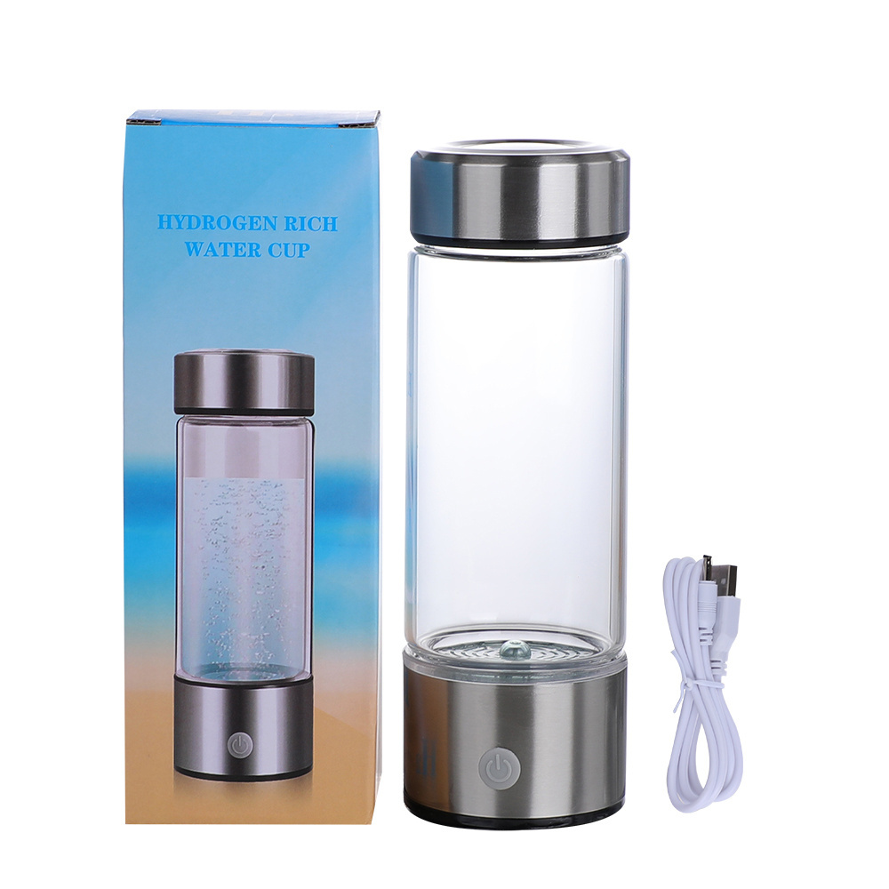 2024 New Custom Logo Portable 420ml Rechargeable Hydrogen-Rich Glass Hydrogen Ionizer Generator Water Bottle for Novelty Gifts