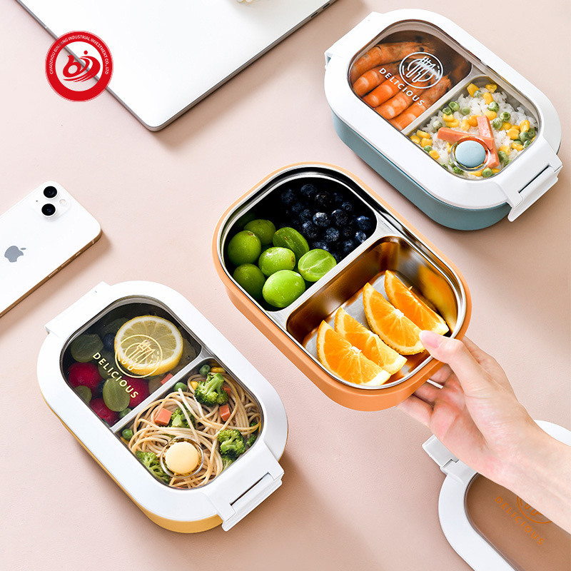 Wholesale 1L BPA Free Leak Proof Japanese Style Plastic and Stainless Steel Bento Lunch Box Tiffin for Kids