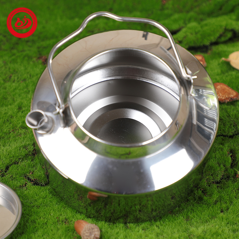 Outdoor 1.3L Titanium Camping Kettle 304 Stainless Steel Tea Pot kettle with Anti-Scalding Handle and Lid for Campfire Hiking