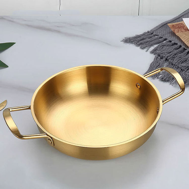 Gold Sliver 18-26CM Nonstick Stainless Steel Skillet Frying Pan For Nordic Household Fancy Restaurant Spanish Seafood Paella Pot