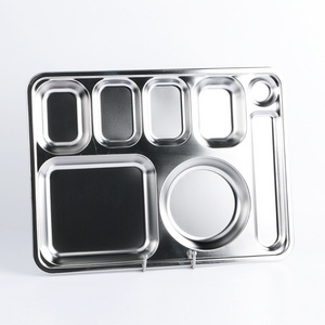 School canteen Usage Thali Stainless Steel Fast Food Mess Cafeteria Food serving Tray with 7 Compartments