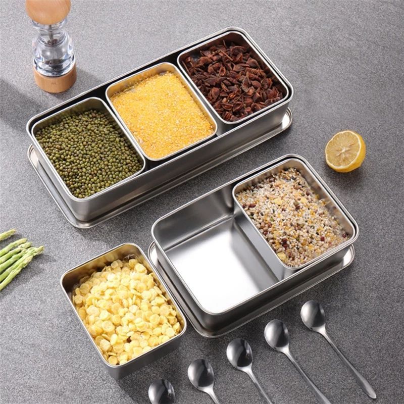 multi-compartments Japanese Yakumi Spice Pots Box Stainless Steel Condiment Box Bento Spice Jar Seasoning box with Lid