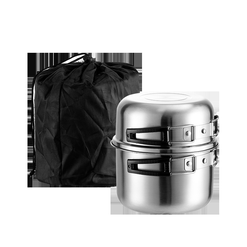 Wholesale Camping accessory Outdoor mess kit stainless steel Pots and Pans cookware set with Kettle