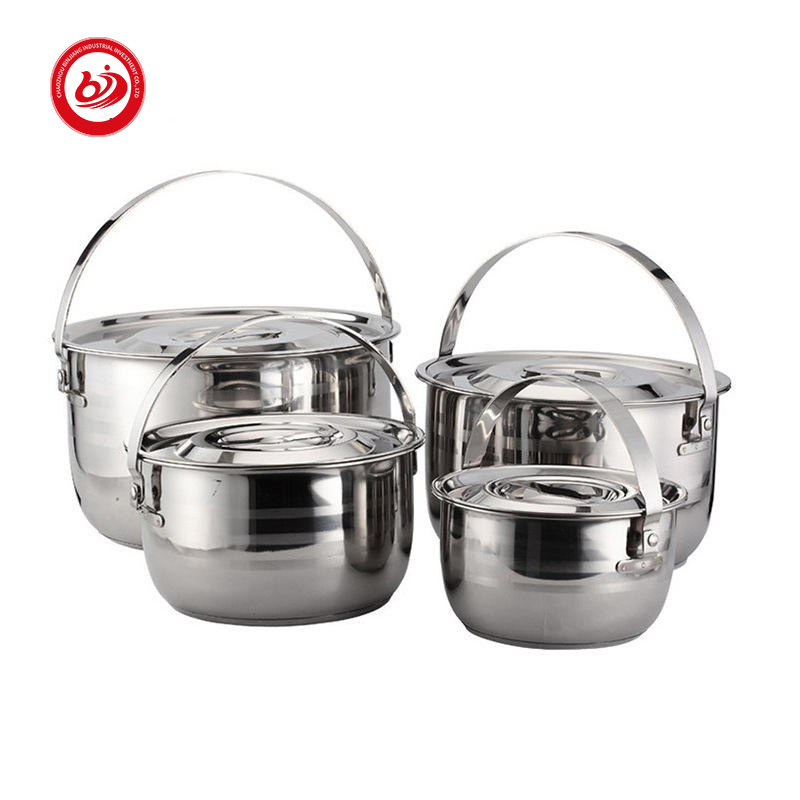 4 Pcs  Stainless Steel Camping Pot with Handle Hiking Products Outdoor Portable Can be sold separately mess kit