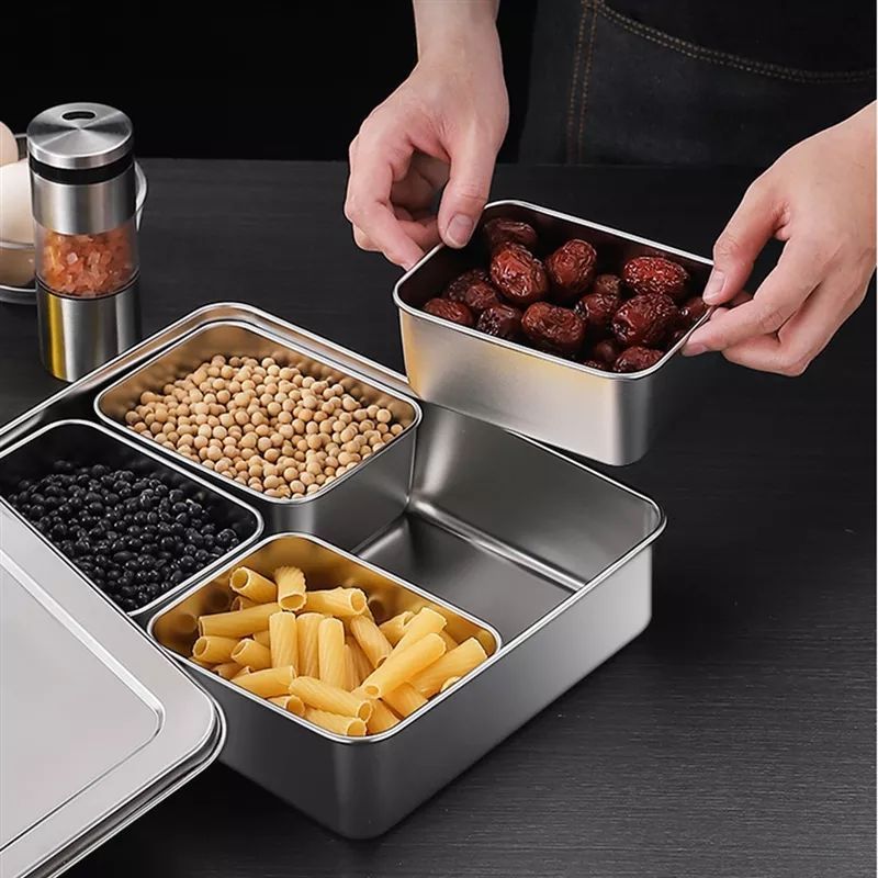 multi-compartments Japanese Yakumi Spice Pots Box Stainless Steel Condiment Box Bento Spice Jar Seasoning box with Lid