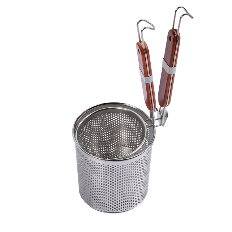 new arrival Fine Mesh Food Skimmer Kitchen Pasta Dumpling Noodle Sieve Stainless Steel Strainer Basket With Wooden Handle