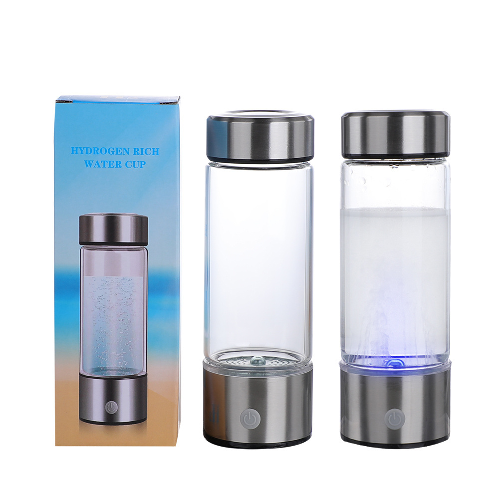 2024 New Custom Logo Portable 420ml Rechargeable Hydrogen-Rich Glass Hydrogen Ionizer Generator Water Bottle for Novelty Gifts