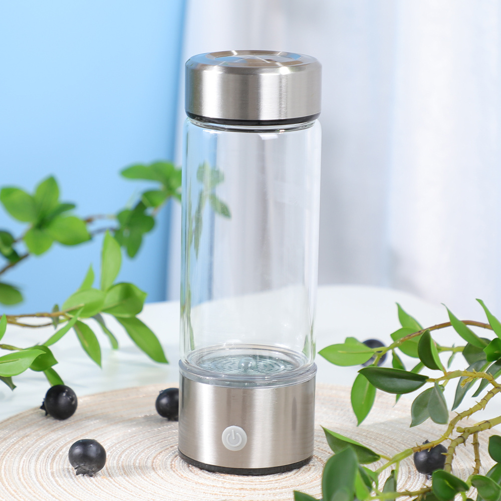 2024 New Custom Logo Portable 420ml Rechargeable Hydrogen-Rich Glass Hydrogen Ionizer Generator Water Bottle for Novelty Gifts