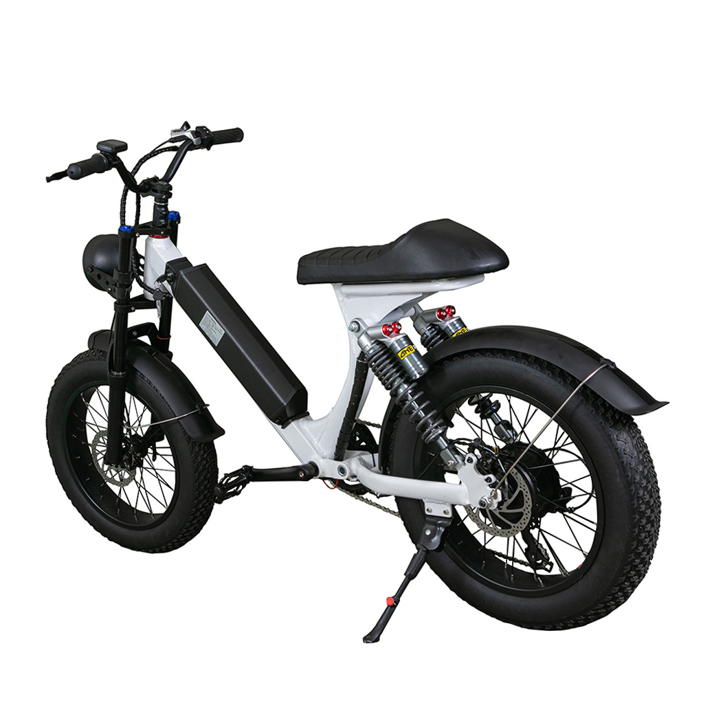 New moped-style electric bicycle with banana seat 20 inch motorized fat tire 500w super 1970s retro e-bike