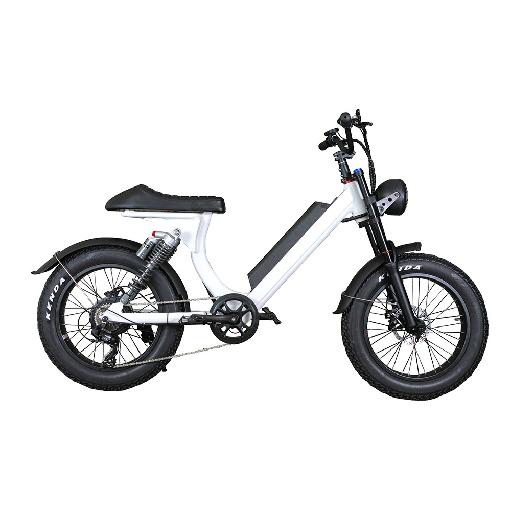 New moped-style electric bicycle with banana seat 20 inch motorized fat tire 500w super 1970s retro e-bike