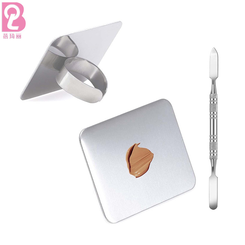 Beiqili 2 in 1 Makeup Mixing Palette, Stainless Steel Foundation Palette with Spatula for Mixing Eye Shadow Eyelash Nail Art