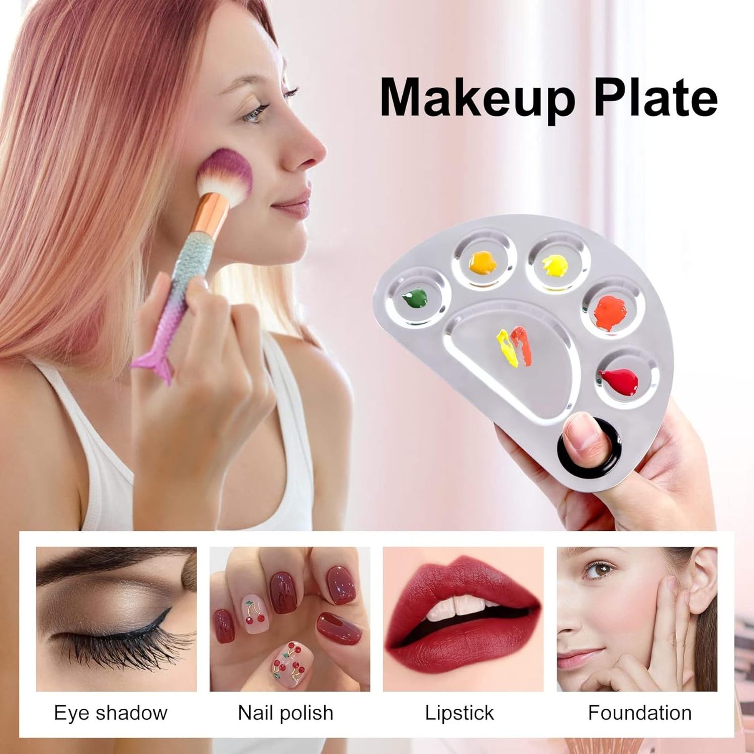 Beiqili 2 in 1 Makeup Mixing Palette, Stainless Steel Foundation Palette with Spatula for Mixing Eye Shadow Eyelash Nail Art