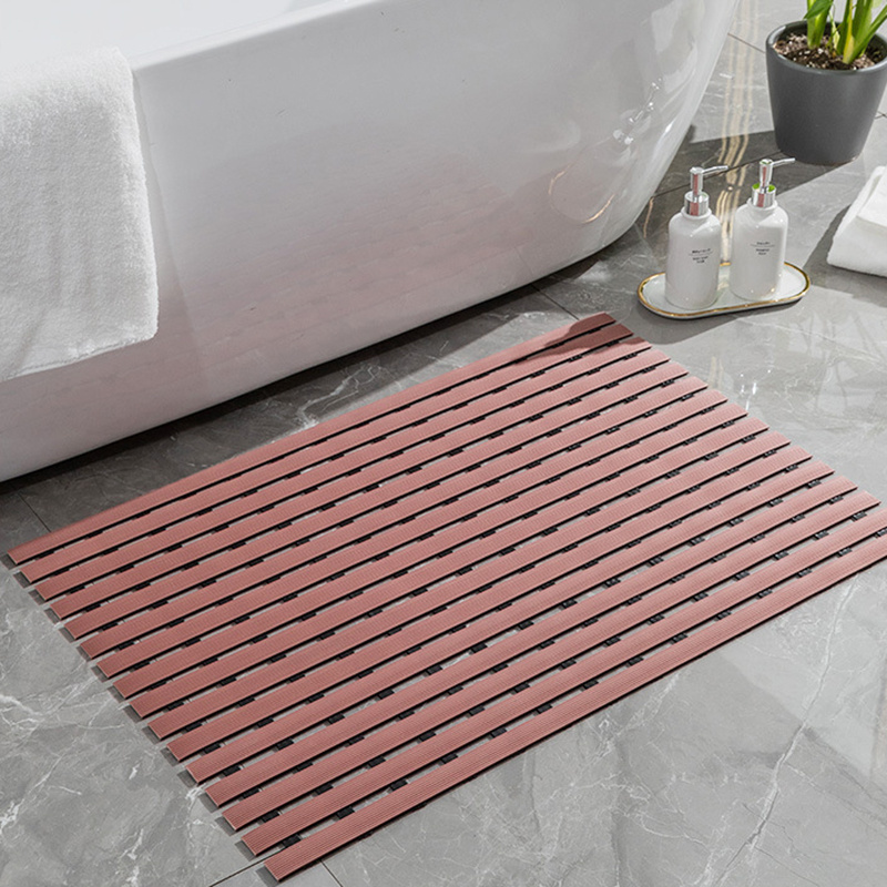 Custom eco-friendly foldable pvc non slip drainage door mats for shower spa with non slip feet