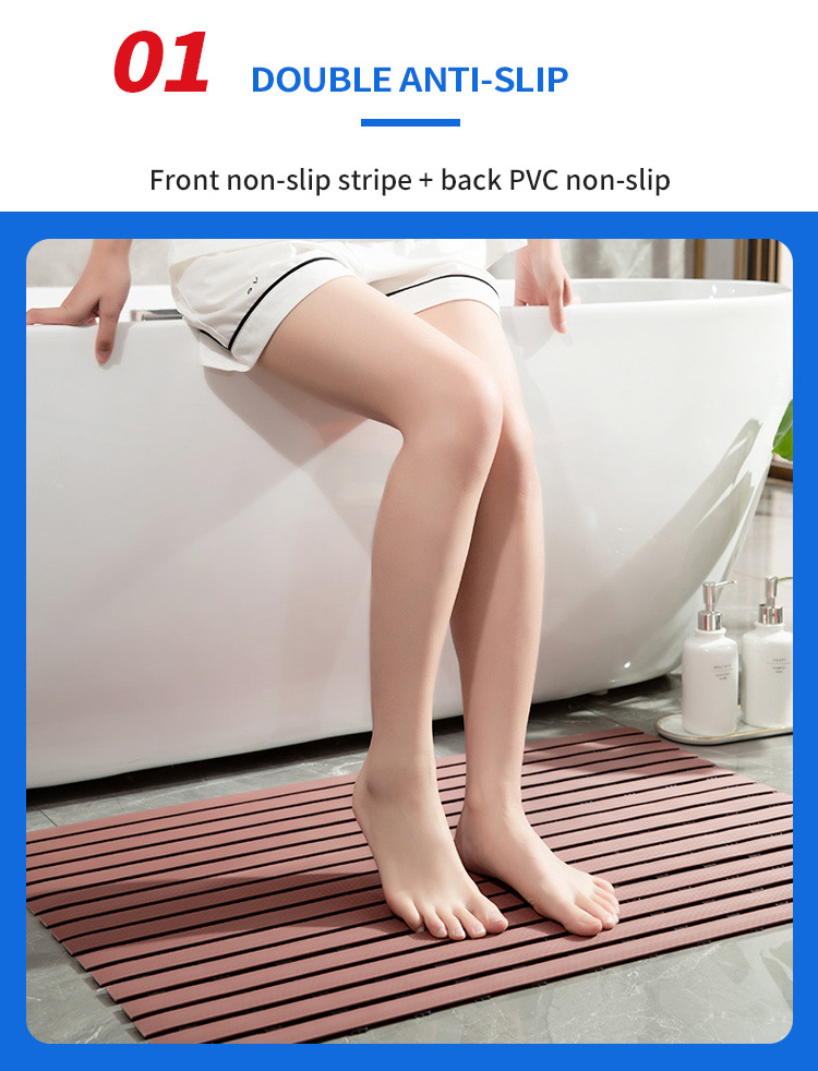 Custom eco-friendly foldable pvc non slip drainage door mats for shower spa with non slip feet