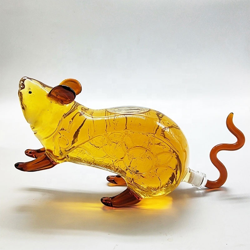 Handmade Rat Mouse Animal Shaped Glass Whisky Wine Alcohol Glass Bottle