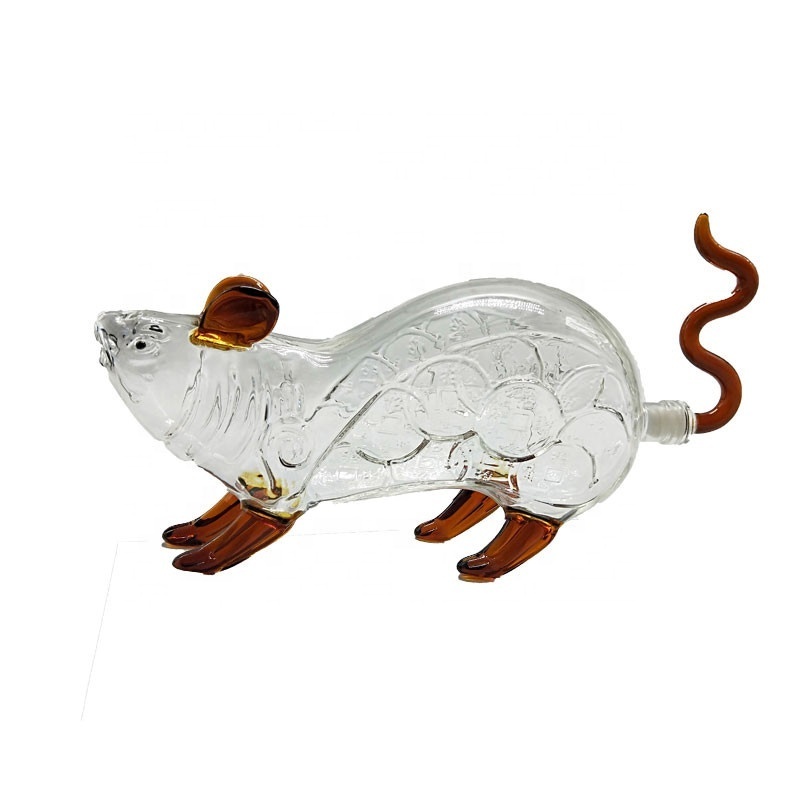 Handmade Rat Mouse Animal Shaped Glass Whisky Wine Alcohol Glass Bottle